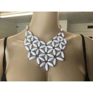 White Flower Bead Bib Necklace